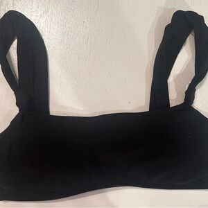 aerie Black Square-Neck Bikini Top with Knotted Straps